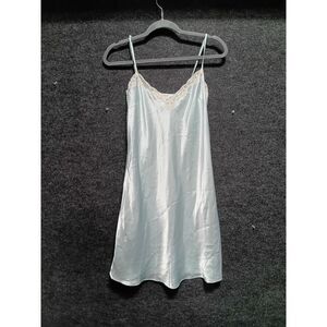 Mint Green Satin Slip Nightgown Lace Trim V-Neck Spaghetti Strap Chemise Size 6